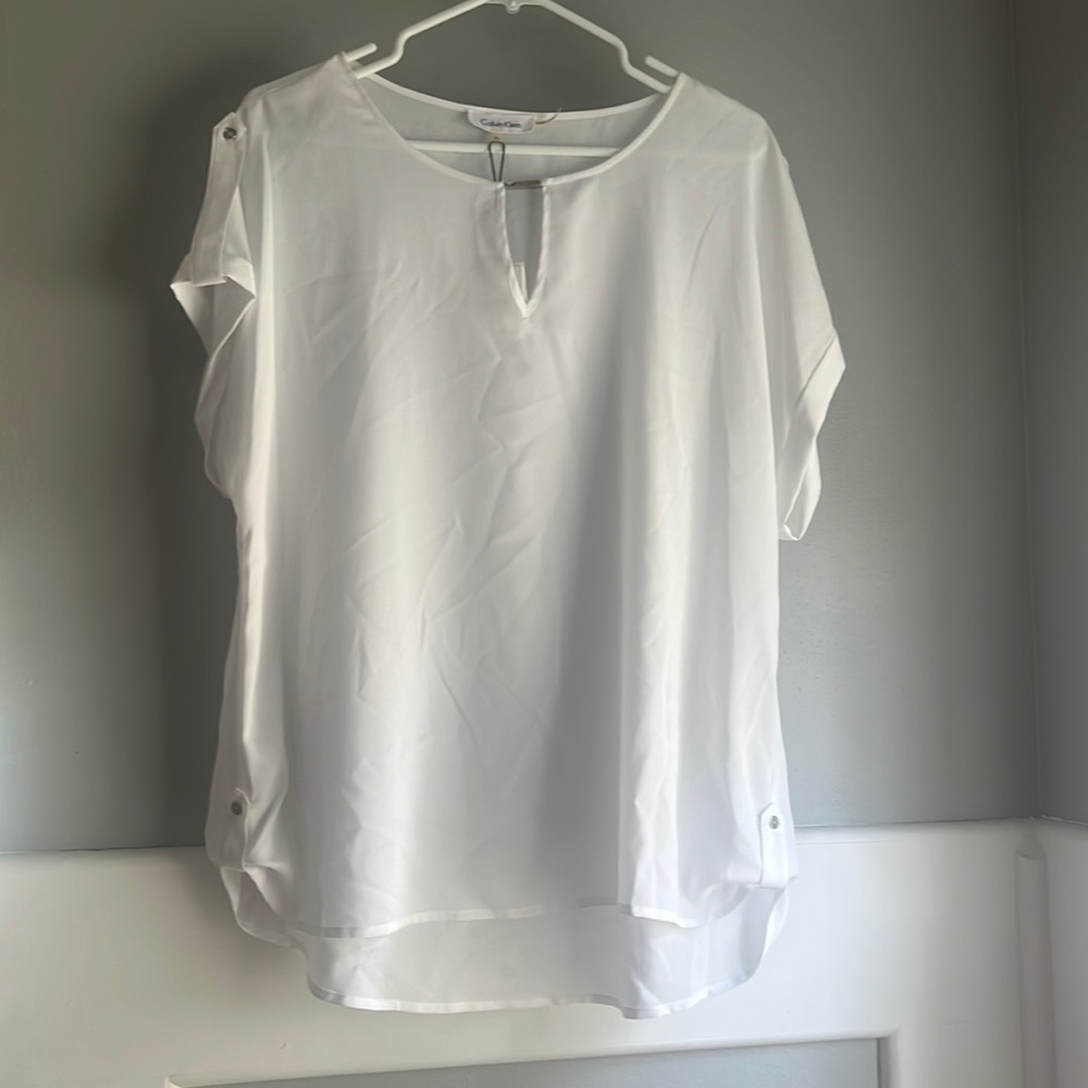 NWT Calvin Klein Short Sleeve White Blouse, XL